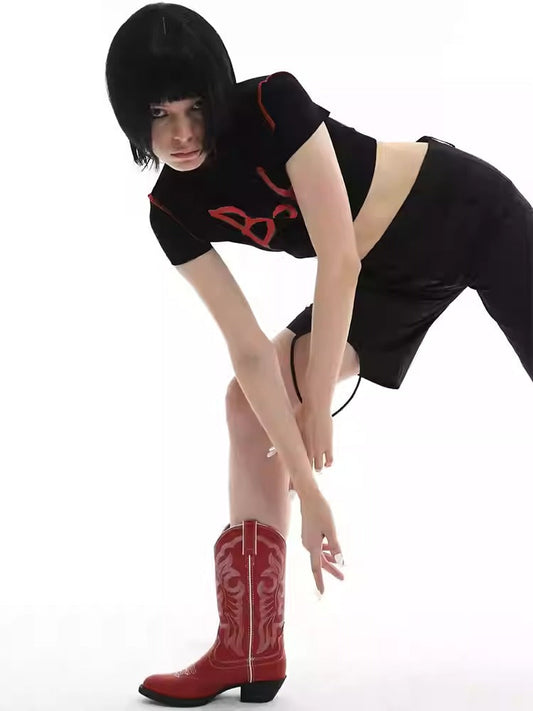 Distressed Black Straight-Cut Knee-Length Bermuda Shorts [ID:0449PA]