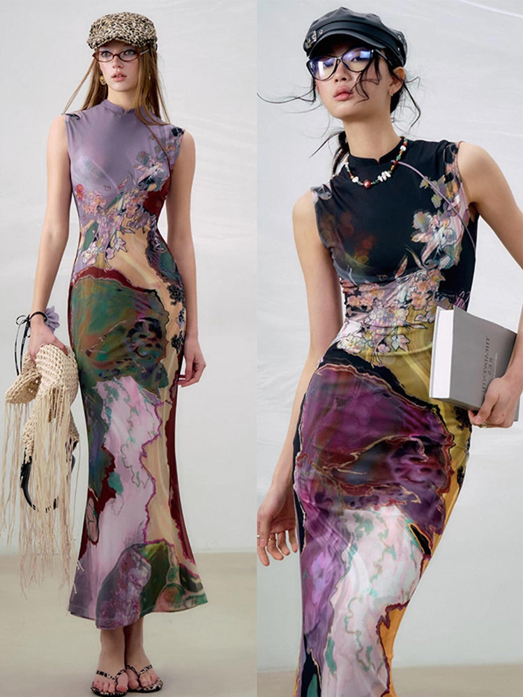 Reversible Block Cheongsam Floral and Mermaid Dress [ID:0452OP]