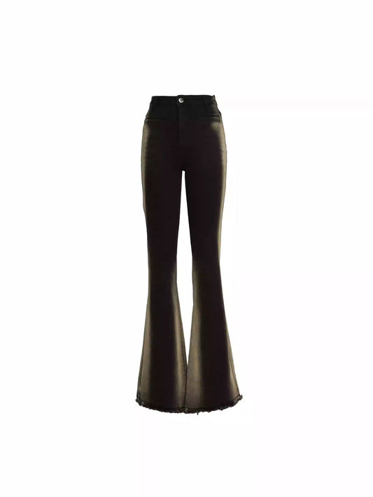 Gradient Bone Wash High-Waisted Frayed Flare Jeans [ID:0455PA]