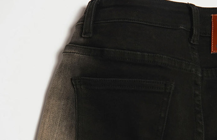 Gradient Bone Wash High-Waisted Frayed Flare Jeans [ID:0455PA]