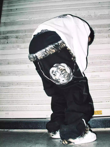 Taiji Dual Serpent Leopard Print Oldschool Skate Denim Pants [ID:0478PA]