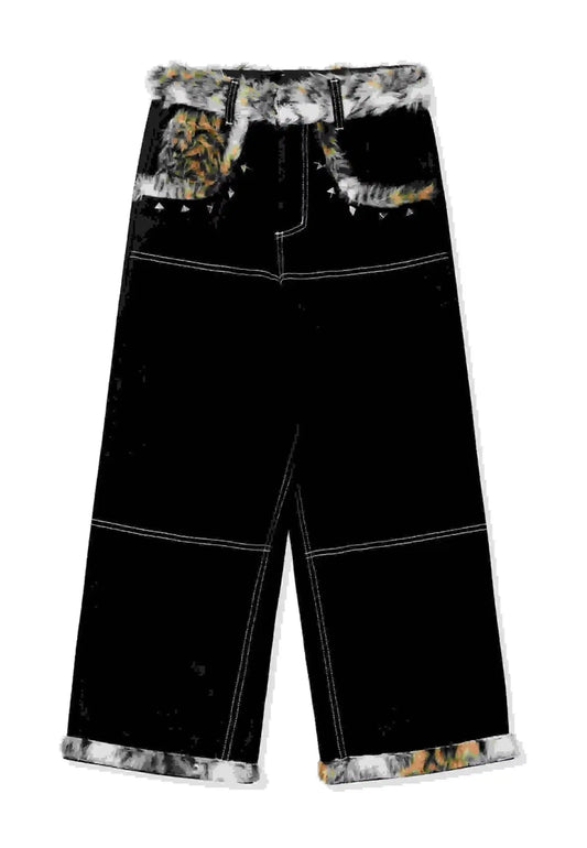 Taiji Dual Serpent Leopard Print Oldschool Skate Denim Pants [ID:0478PA]