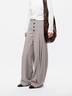 Stoic Wool Pinstripe Double-Pleat Unisex Relaxed Trousers [ID:0481PA]