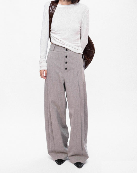Stoic Wool Pinstripe Double-Pleat Unisex Relaxed Trousers [ID:0481PA]