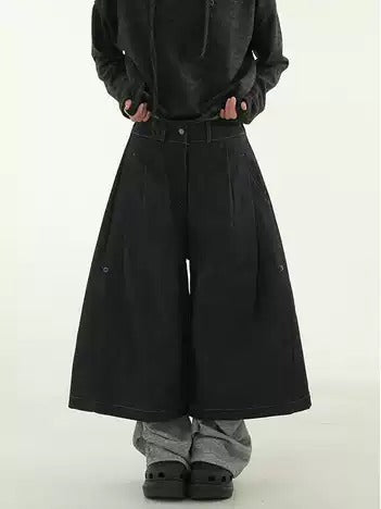 Vintage Cropped Banding Washed Blue Denim Pants [ID:0484PA]