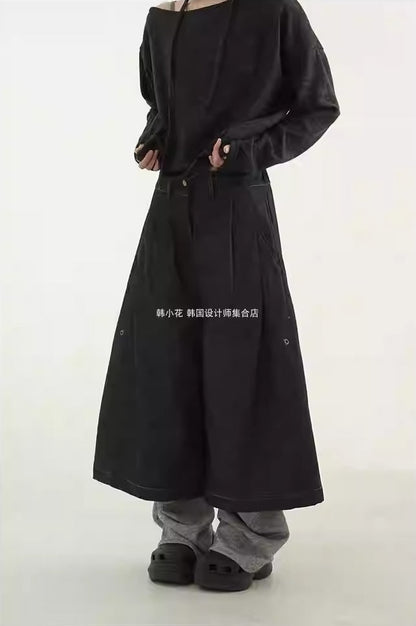 Vintage Cropped Banding Washed Blue Denim Pants [ID:0484PA]
