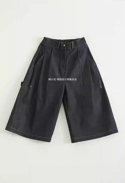 Vintage Cropped Banding Washed Blue Denim Pants [ID:0484PA]