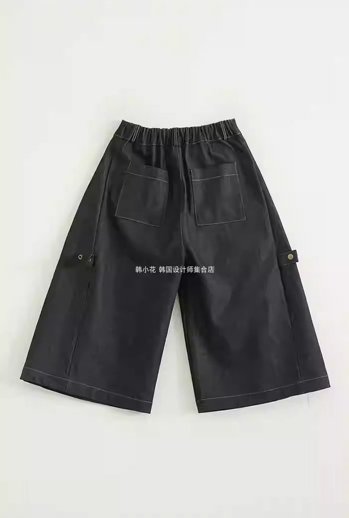 Vintage Cropped Banding Washed Blue Denim Pants [ID:0484PA]