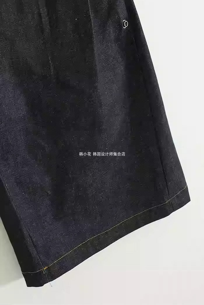 Vintage Cropped Banding Washed Blue Denim Pants [ID:0484PA]