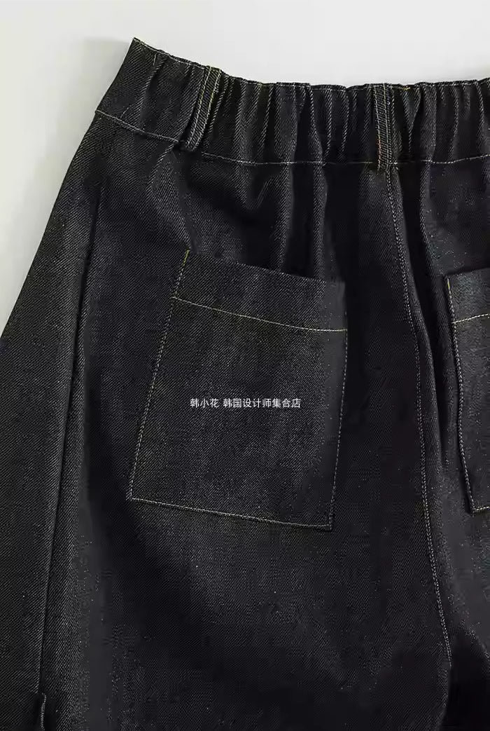 Vintage Cropped Banding Washed Blue Denim Pants [ID:0484PA]