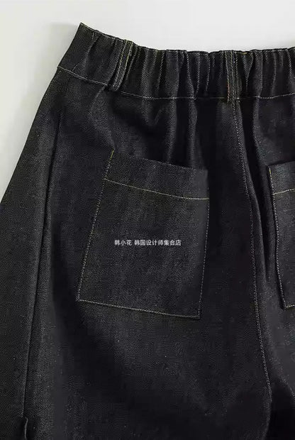 Vintage Cropped Banding Washed Blue Denim Pants [ID:0484PA]