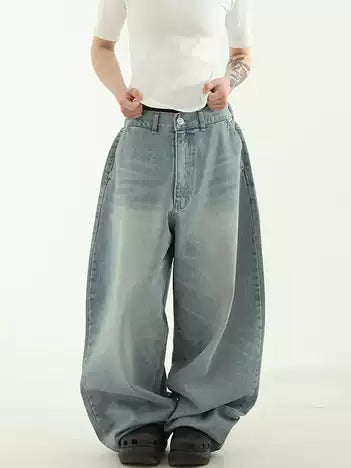 Oversized Washed Denim Balloon Banding Pants [ID:0487PA]