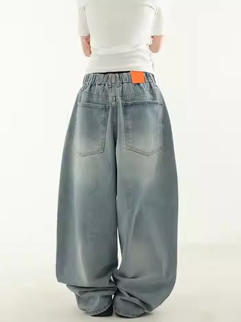 Oversized Washed Denim Balloon Banding Pants [ID:0487PA]
