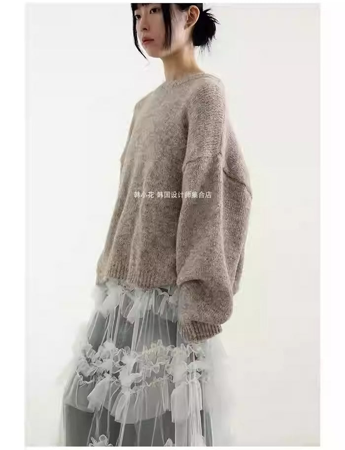 韓小花 Frill Can-Can Sheer Mesh Banding Long Skirt Aライン