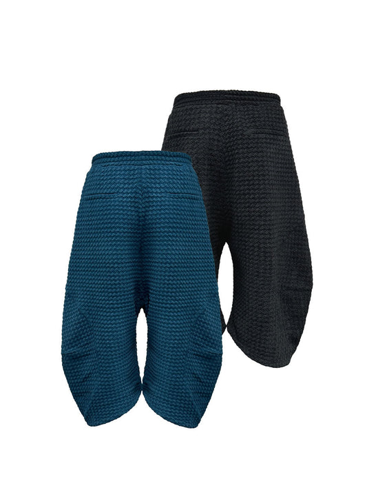 Bud Jacquard Fabric Drop Crotch Curved Hem Cropped Pants [ID:0493PA]