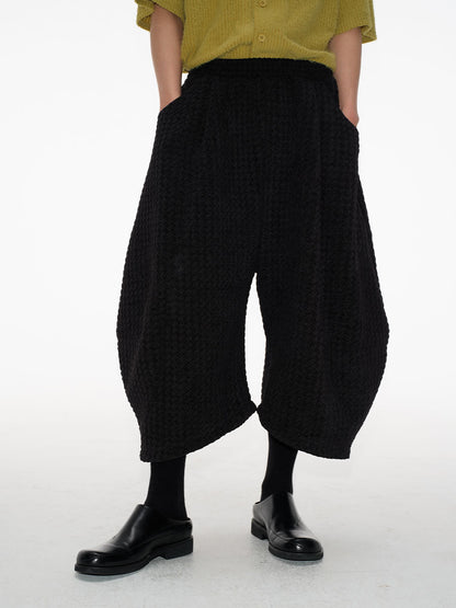 Bud Jacquard Fabric Drop Crotch Curved Hem Cropped Pants [ID:0493PA]