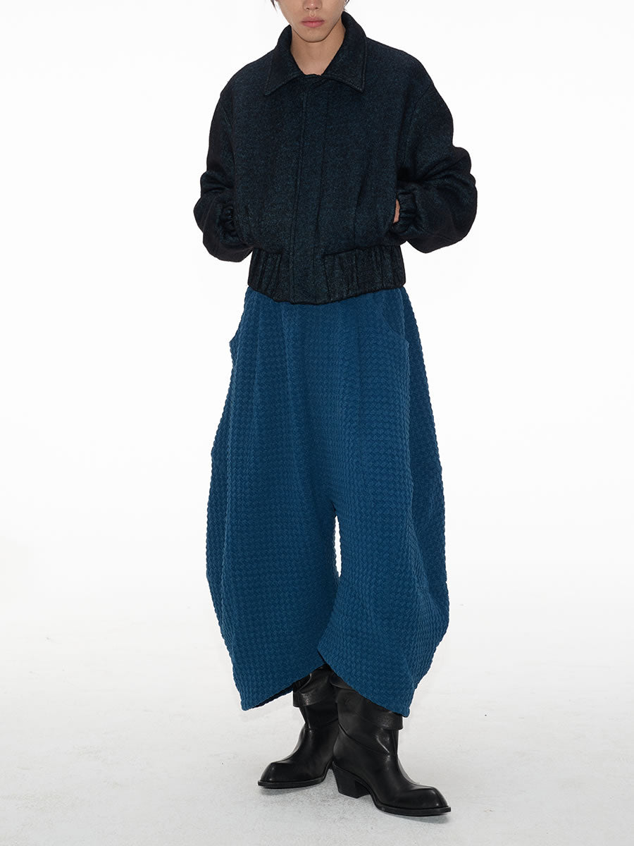Bud Jacquard Fabric Drop Crotch Curved Hem Cropped Pants [ID:0493PA]