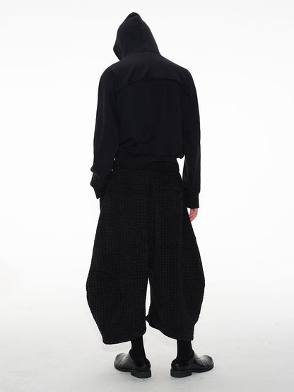 Bud Jacquard Fabric Drop Crotch Curved Hem Cropped Pants [ID:0493PA]