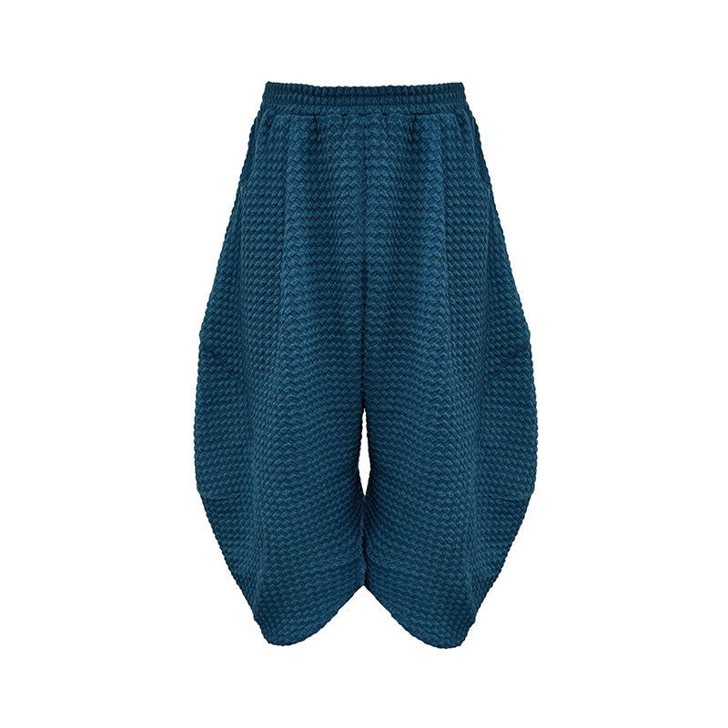 Bud Jacquard Fabric Drop Crotch Curved Hem Cropped Pants [ID:0493PA]