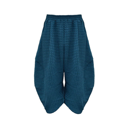 Bud Jacquard Fabric Drop Crotch Curved Hem Cropped Pants [ID:0493PA]