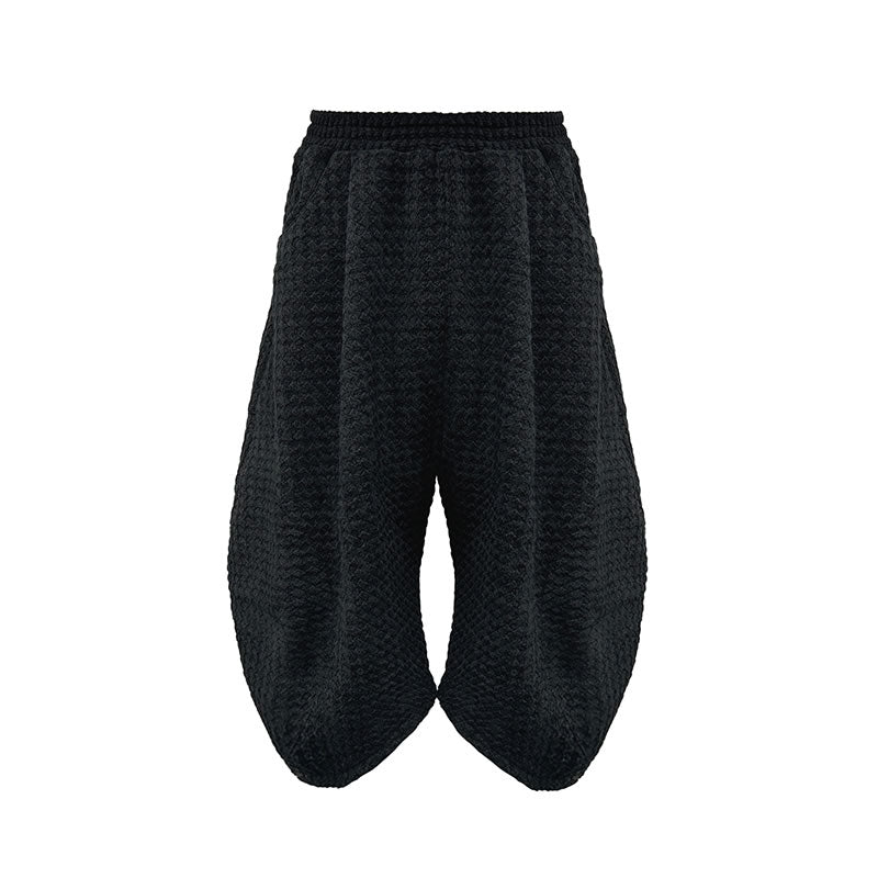 Bud Jacquard Fabric Drop Crotch Curved Hem Cropped Pants [ID:0493PA]