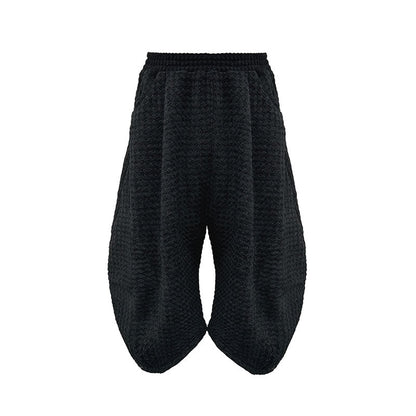 Bud Jacquard Fabric Drop Crotch Curved Hem Cropped Pants [ID:0493PA]