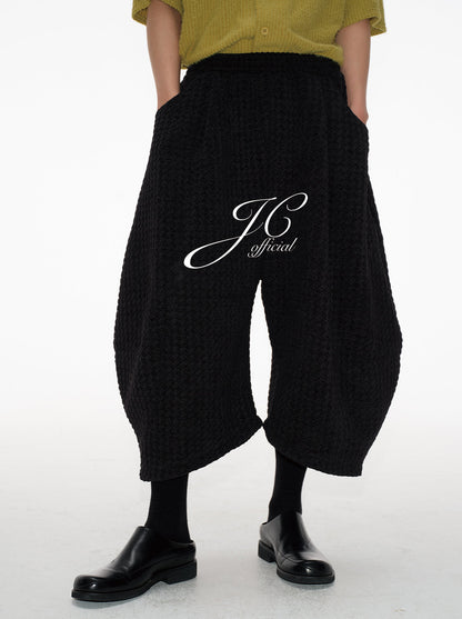 Bud Jacquard Fabric Drop Crotch Curved Hem Cropped Pants [ID:0493PA]