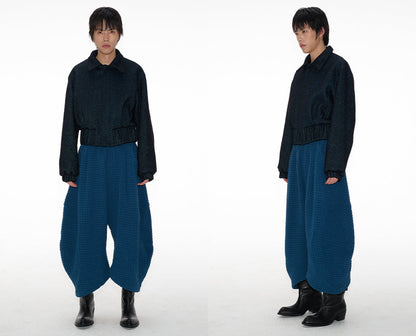 Bud Jacquard Fabric Drop Crotch Curved Hem Cropped Pants [ID:0493PA]
