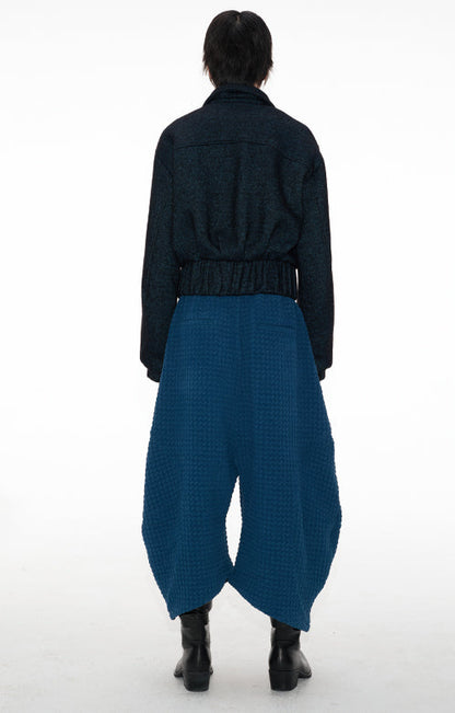 Bud Jacquard Fabric Drop Crotch Curved Hem Cropped Pants [ID:0493PA]