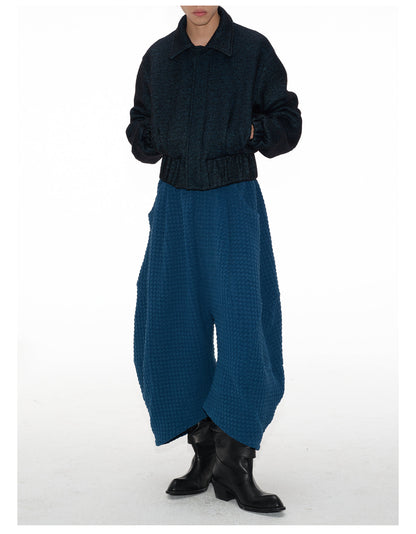 Bud Jacquard Fabric Drop Crotch Curved Hem Cropped Pants [ID:0493PA]