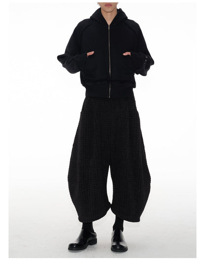 Bud Jacquard Fabric Drop Crotch Curved Hem Cropped Pants [ID:0493PA]