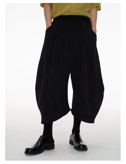 Bud Jacquard Fabric Drop Crotch Curved Hem Cropped Pants [ID:0493PA]