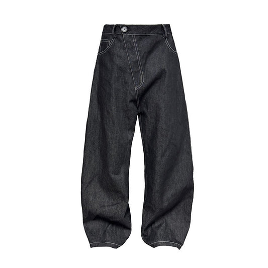 Slanted Fly Raw 12OZ Large Pocket Curved Hem Denim Pants [ID:0494PA]