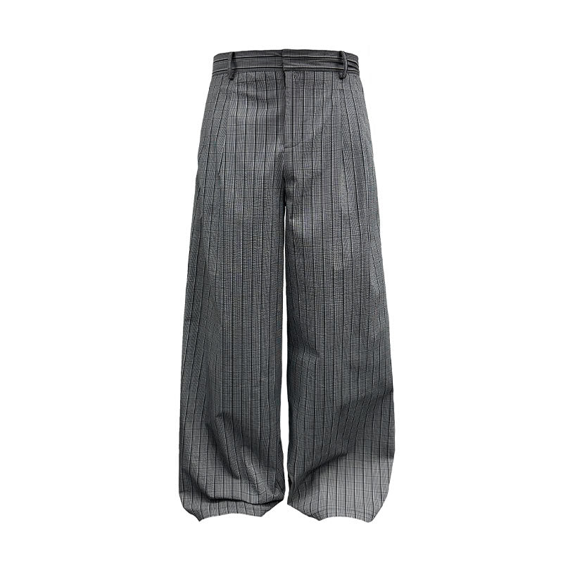 Plaid Pleated Waistband Straight Wide-leg Pants [ID:0496PA]