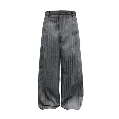 Plaid Pleated Waistband Straight Wide-leg Pants [ID:0496PA]