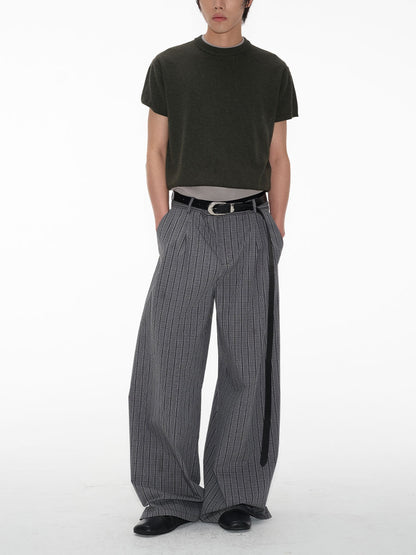 Plaid Pleated Waistband Straight Wide-leg Pants [ID:0496PA]