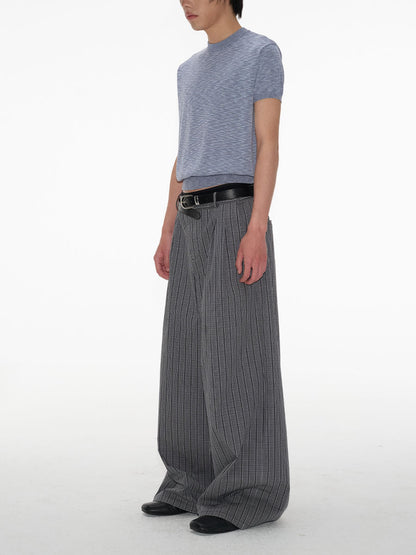 Plaid Pleated Waistband Straight Wide-leg Pants [ID:0496PA]