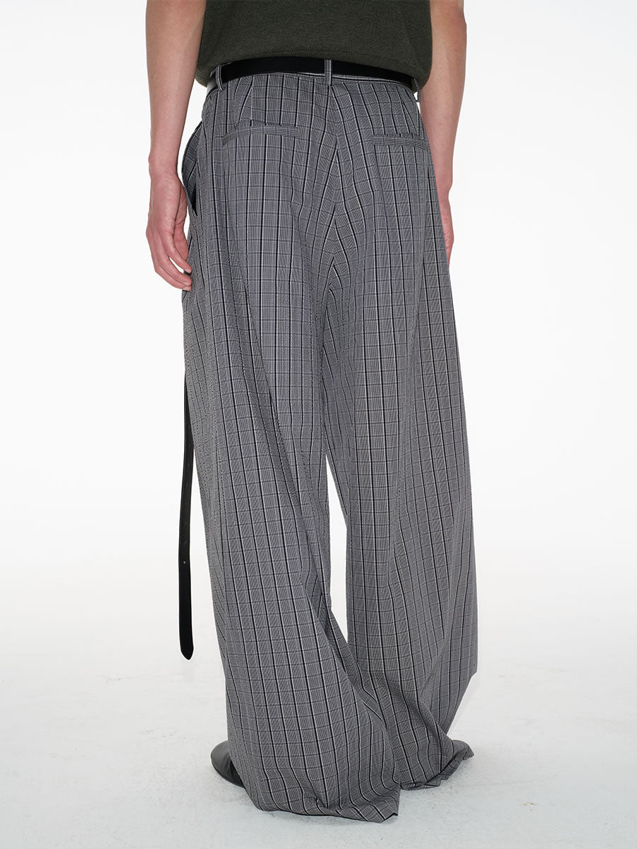 Plaid Pleated Waistband Straight Wide-leg Pants [ID:0496PA]
