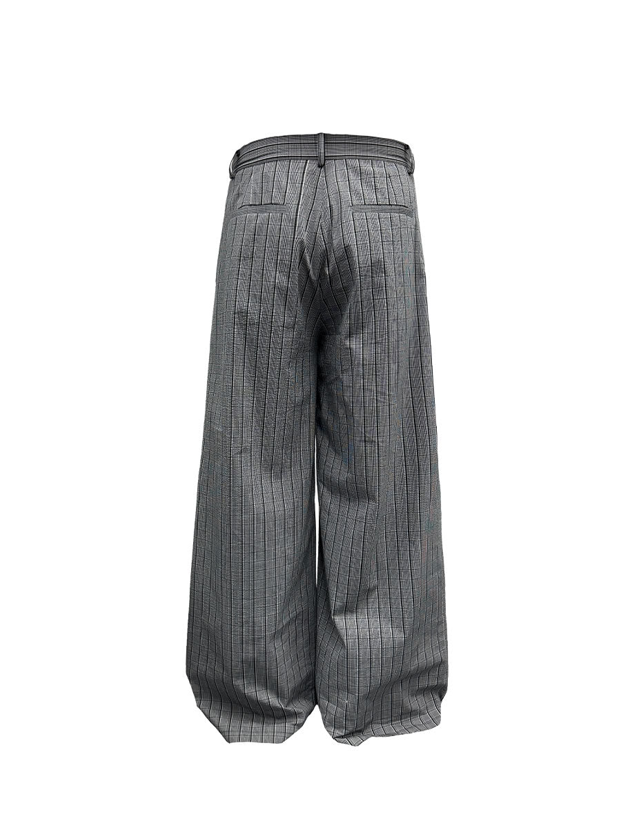 Plaid Pleated Waistband Straight Wide-leg Pants [ID:0496PA]