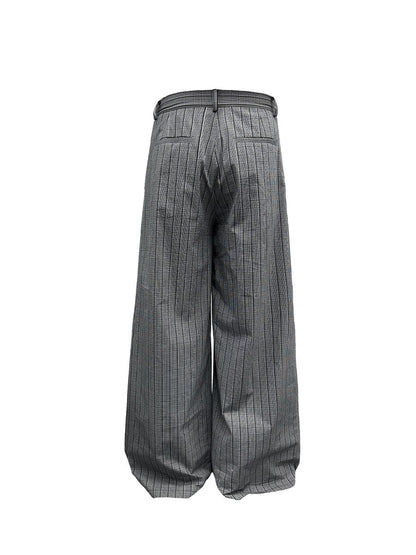 Plaid Pleated Waistband Straight Wide-leg Pants [ID:0496PA]