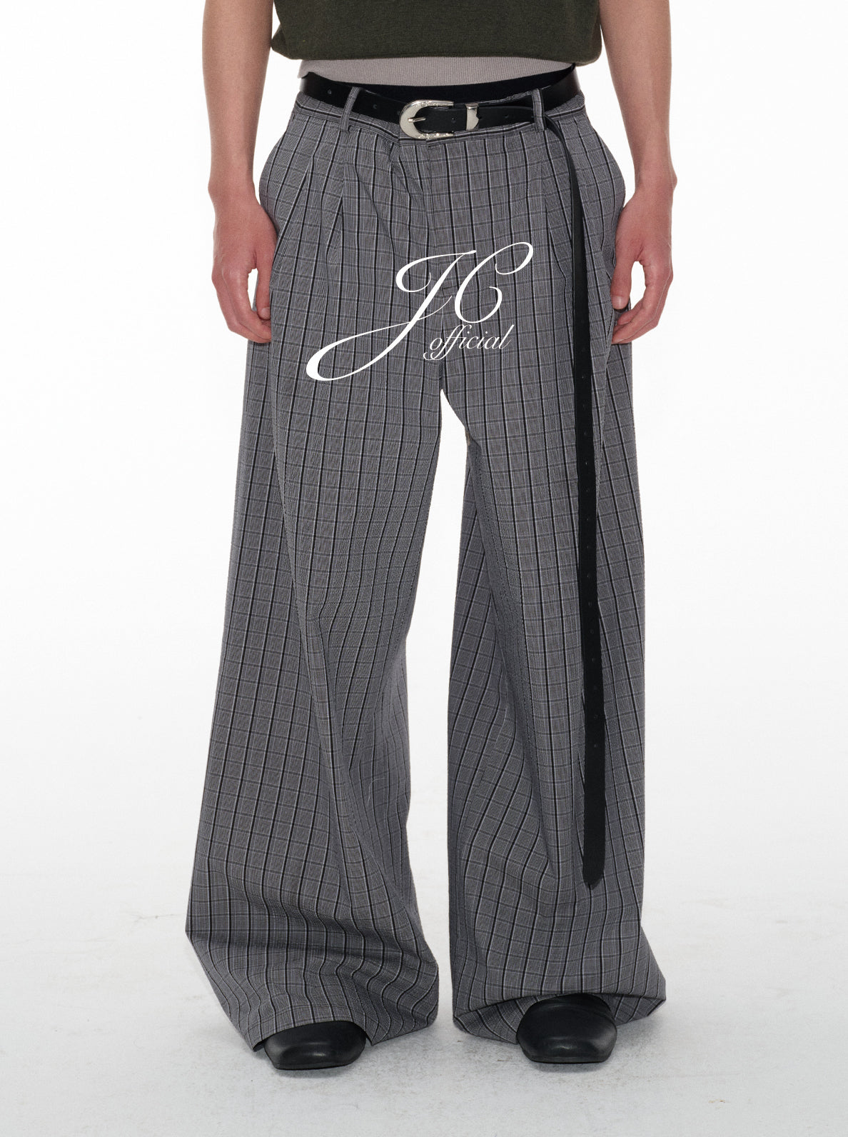 Plaid Pleated Waistband Straight Wide-leg Pants [ID:0496PA]