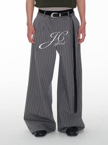 Plaid Pleated Waistband Straight Wide-leg Pants [ID:0496PA]