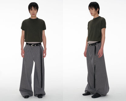 Plaid Pleated Waistband Straight Wide-leg Pants [ID:0496PA]