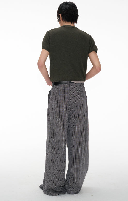 Plaid Pleated Waistband Straight Wide-leg Pants [ID:0496PA]