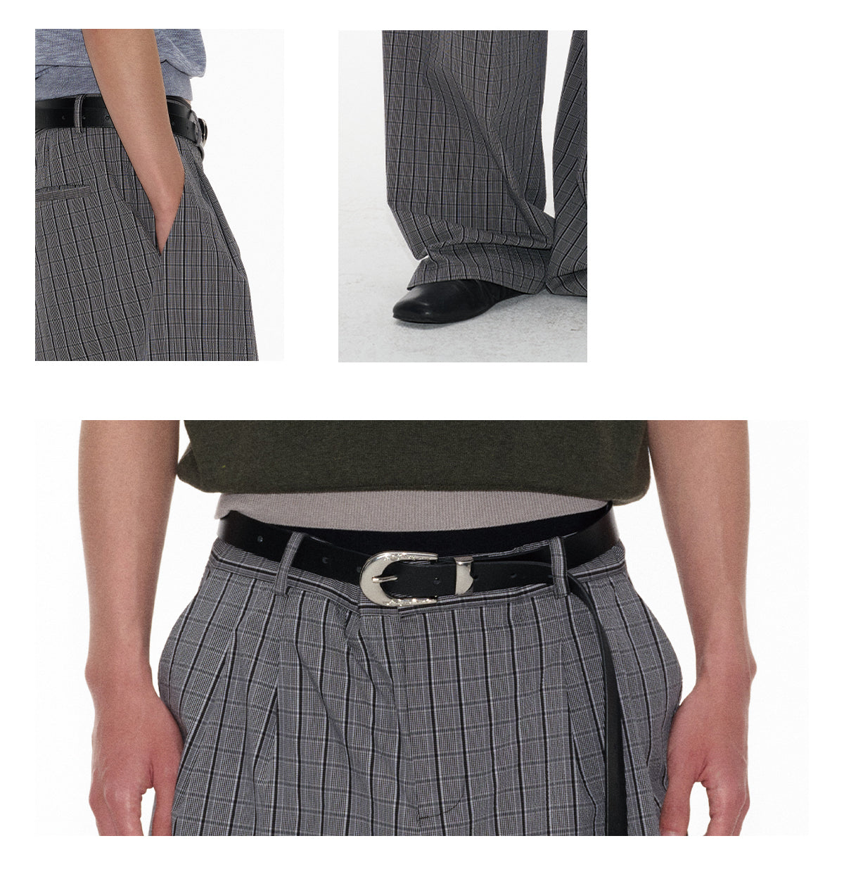 Plaid Pleated Waistband Straight Wide-leg Pants [ID:0496PA]