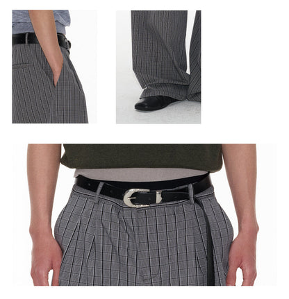 Plaid Pleated Waistband Straight Wide-leg Pants [ID:0496PA]