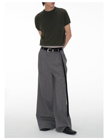 Plaid Pleated Waistband Straight Wide-leg Pants [ID:0496PA]