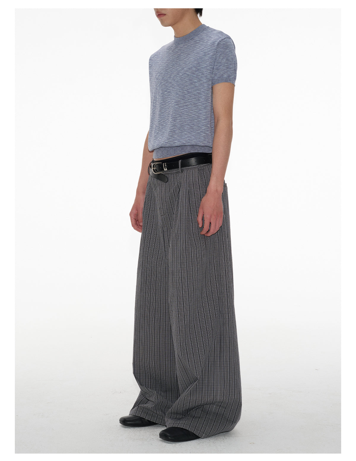 Plaid Pleated Waistband Straight Wide-leg Pants [ID:0496PA]