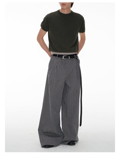 Plaid Pleated Waistband Straight Wide-leg Pants [ID:0496PA]