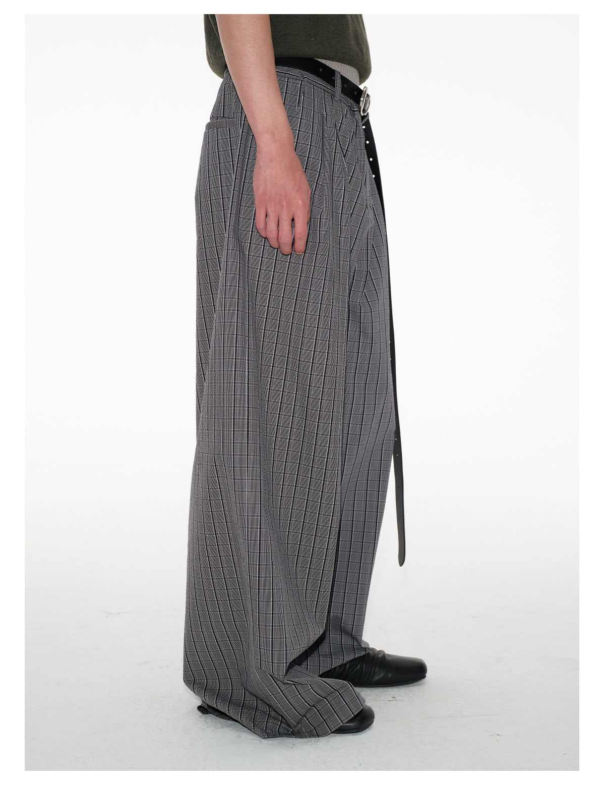 Plaid Pleated Waistband Straight Wide-leg Pants [ID:0496PA]